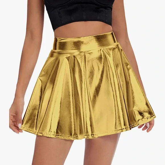 Metallic Gold Skater Skirt - Brand New. Stretchy Spandex. - Picture 3 of 5